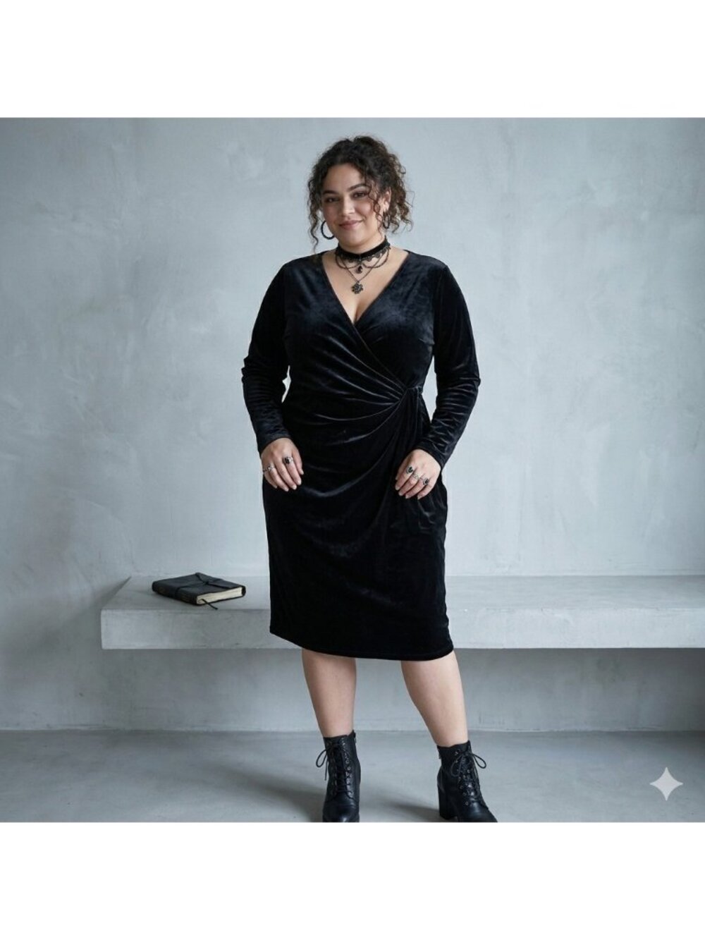 Lori Michaels Velvet Faux Wrap Dress 3X Plus Size Black Holiday Drape Party NWT